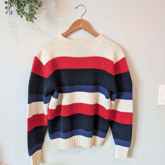 Vintage Polo by Ralph Lauren Men's Striped Sweater - Red, Blue, White - Picture 6 of 7